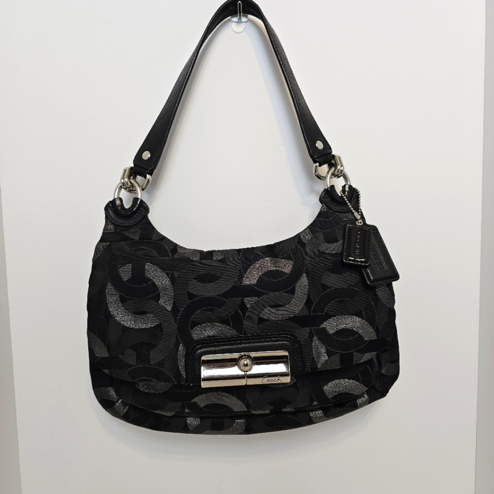 COACH Woman monogram shoulder Canvas bag black With Shimmer Detail